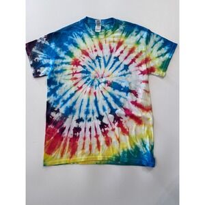 Gildan Tie Dye T Shirt Short Sleeve Cotton Blue Yellow Red Graphic Tee M 424